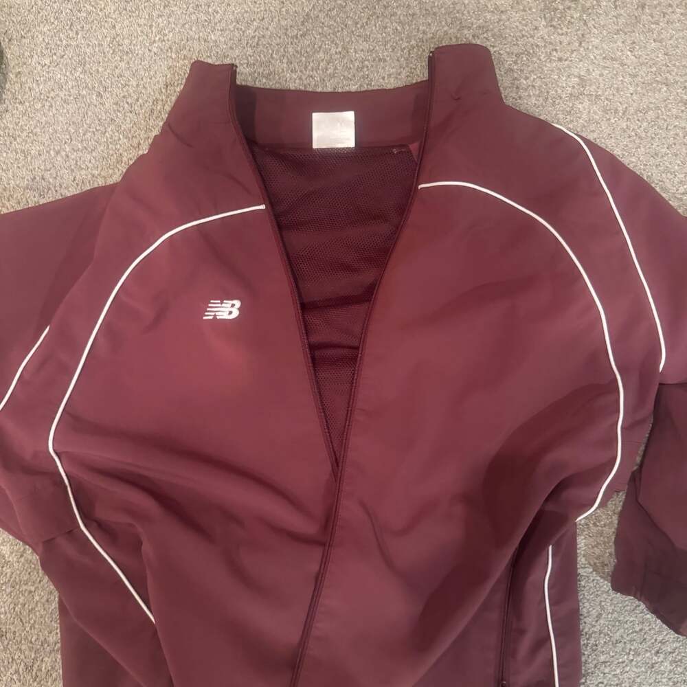 New Balance Maroon Woven Warm-Up Track Jacket with White Piping